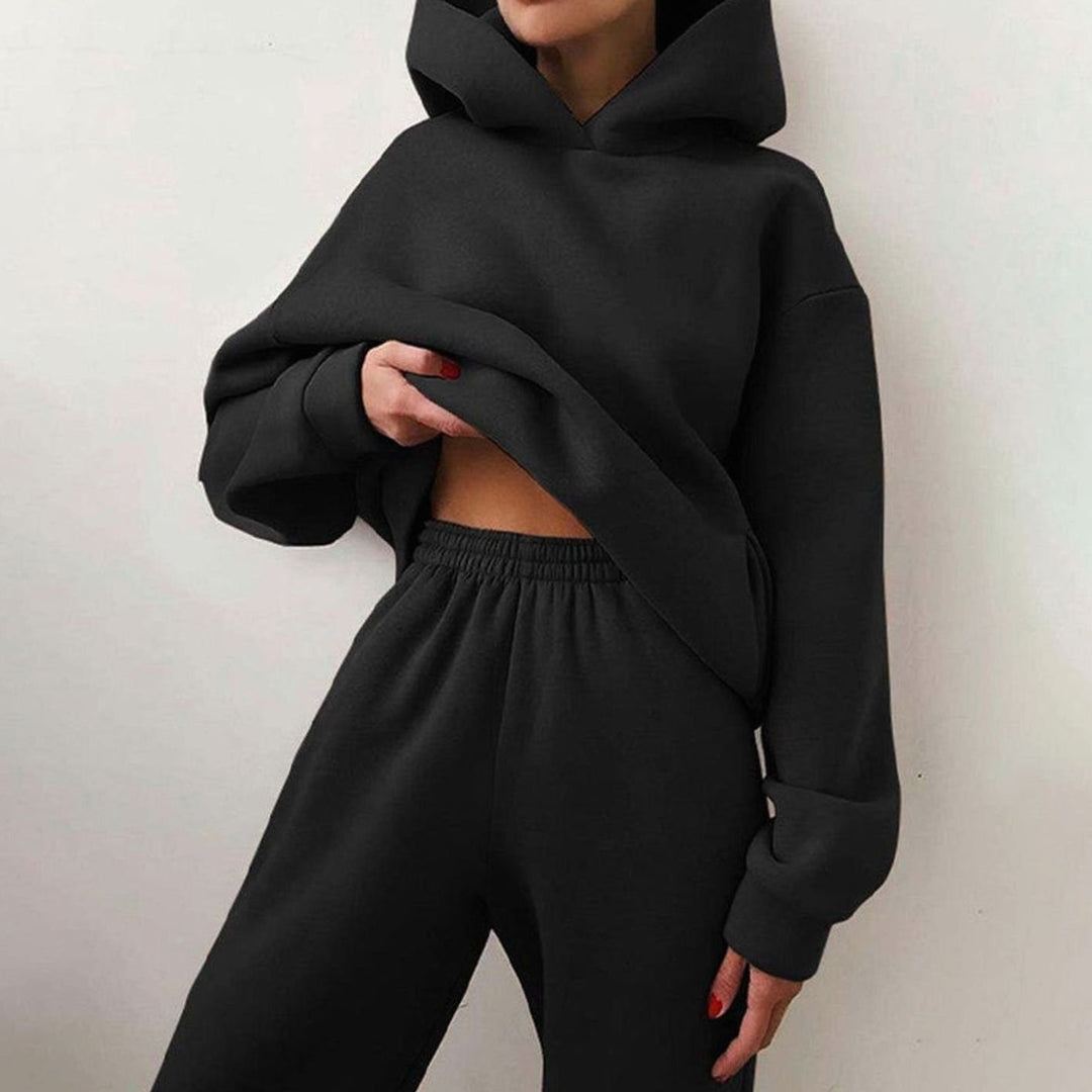 Women's Oversized Hoodie High-Waist Jogger Two-Piece Set - Black