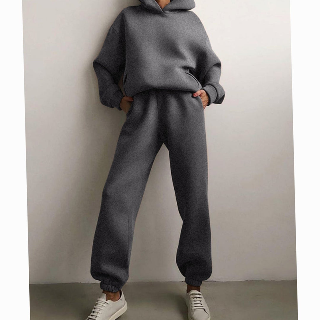 Women's Oversized Hoodie High-Waist Jogger Two-Piece Set - Dark Gray