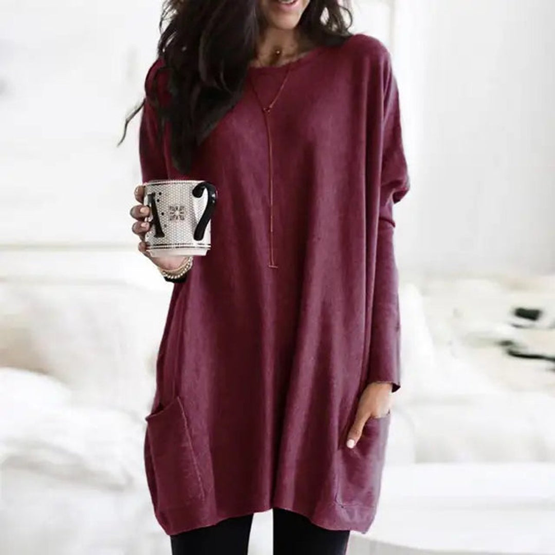Women's Oversized Long-Sleeve Pocket Tunic Top