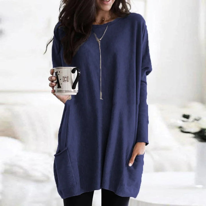 Women's Oversized Long-Sleeve Pocket Tunic Top - Marineblau