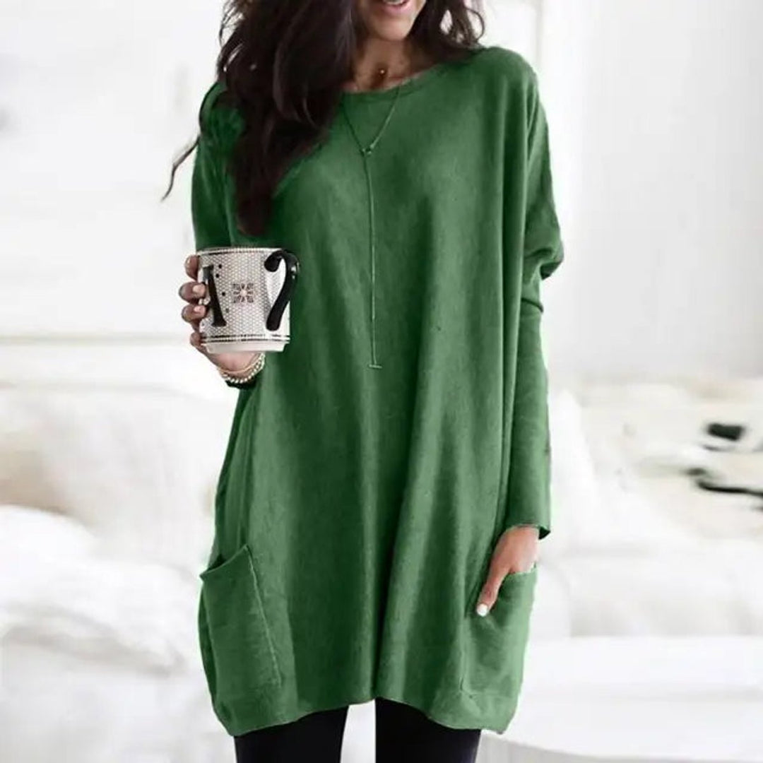 Women's Oversized Long-Sleeve Pocket Tunic Top