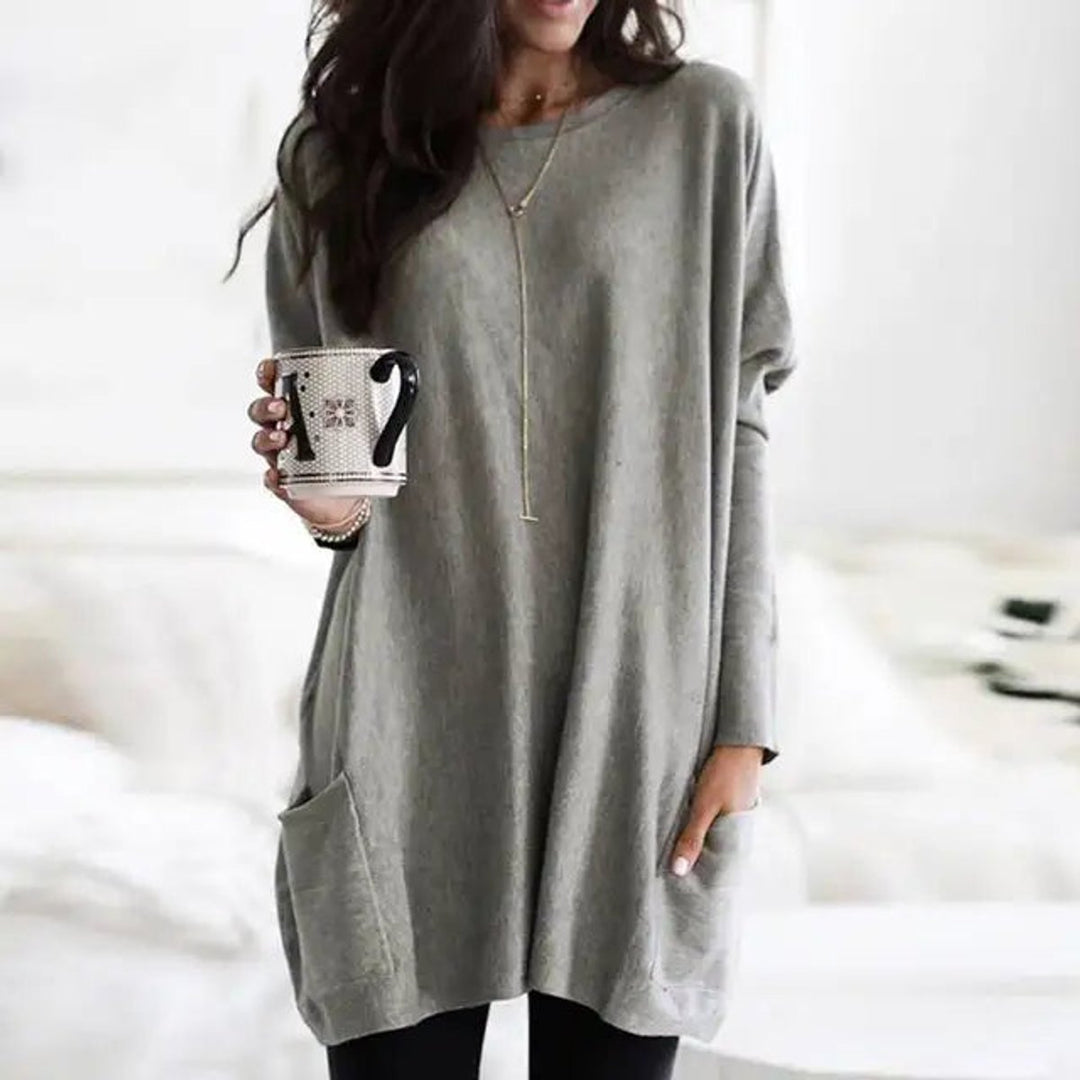 Women's Oversized Long-Sleeve Pocket Tunic Top