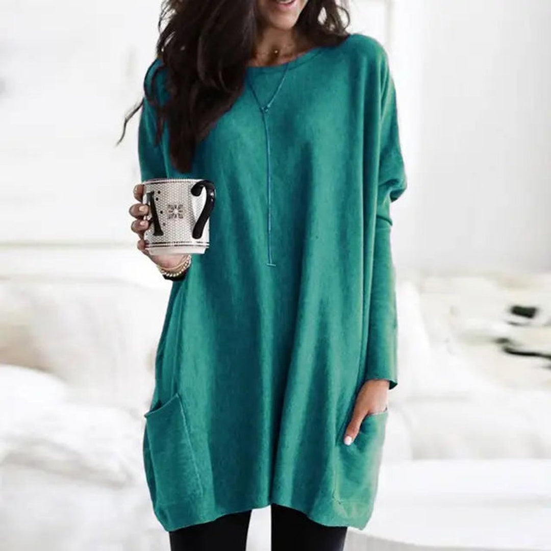 Women's Oversized Long-Sleeve Pocket Tunic Top