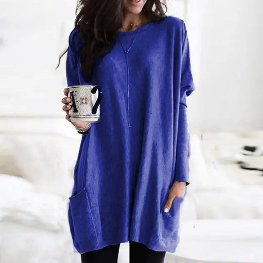 Women's Oversized Long-Sleeve Pocket Tunic Top