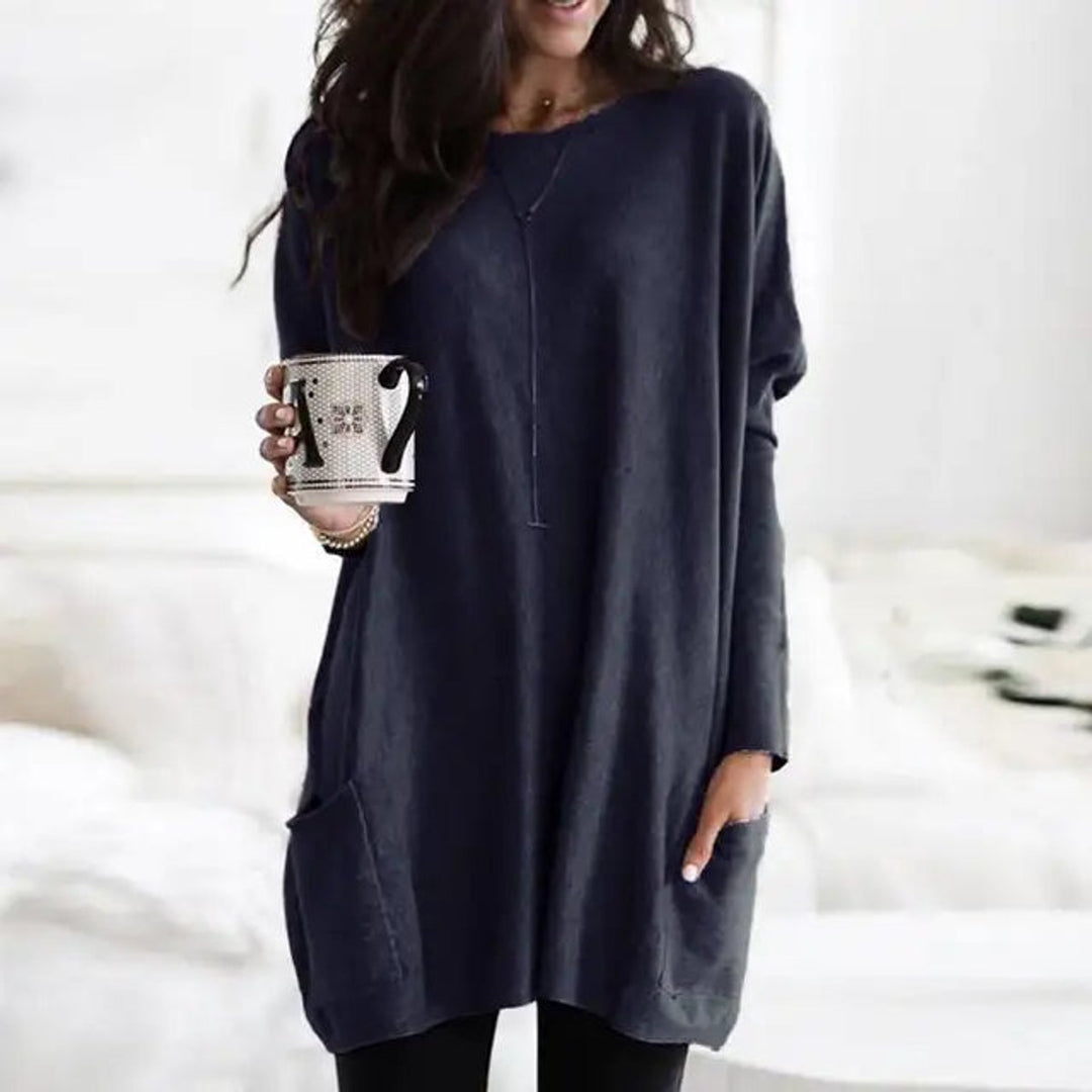 Women's Oversized Long-Sleeve Pocket Tunic Top