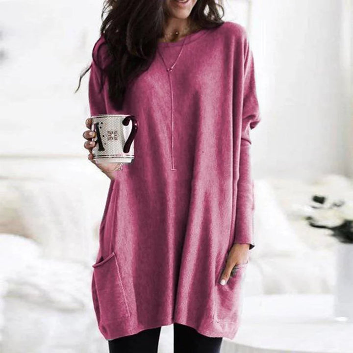 Women's Oversized Long-Sleeve Pocket Tunic Top - Rosa