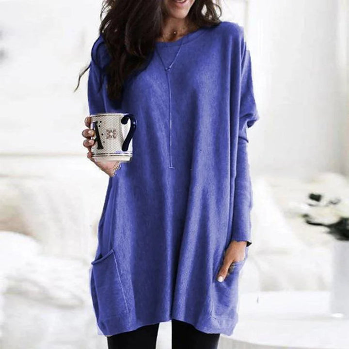 Women's Oversized Long-Sleeve Pocket Tunic Top - Blau