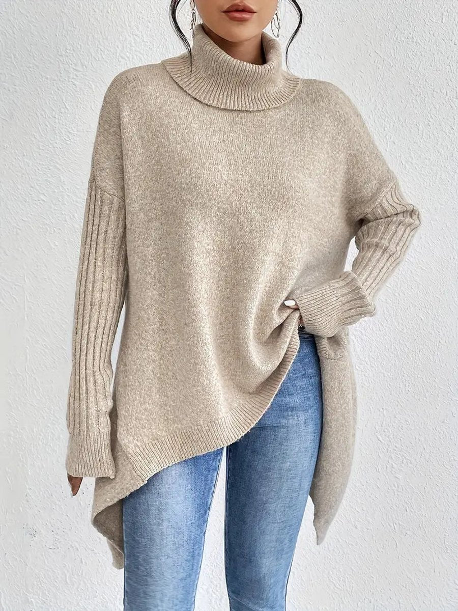 Women's Oversized Long Turtleneck Sweater Ribbed Cuff High Neck