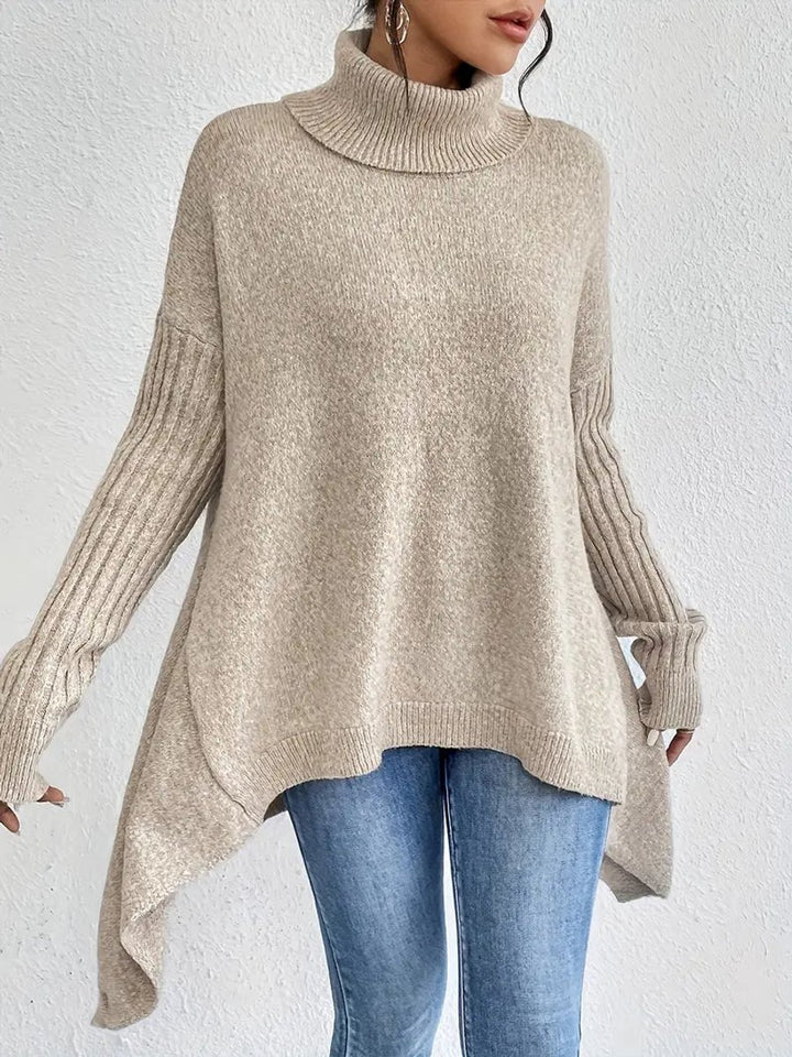 Women's Oversized Long Turtleneck Sweater Ribbed Cuff High Neck