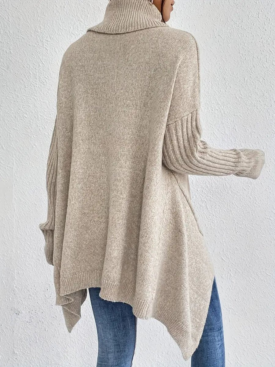 Women's Oversized Long Turtleneck Sweater Ribbed Cuff High Neck