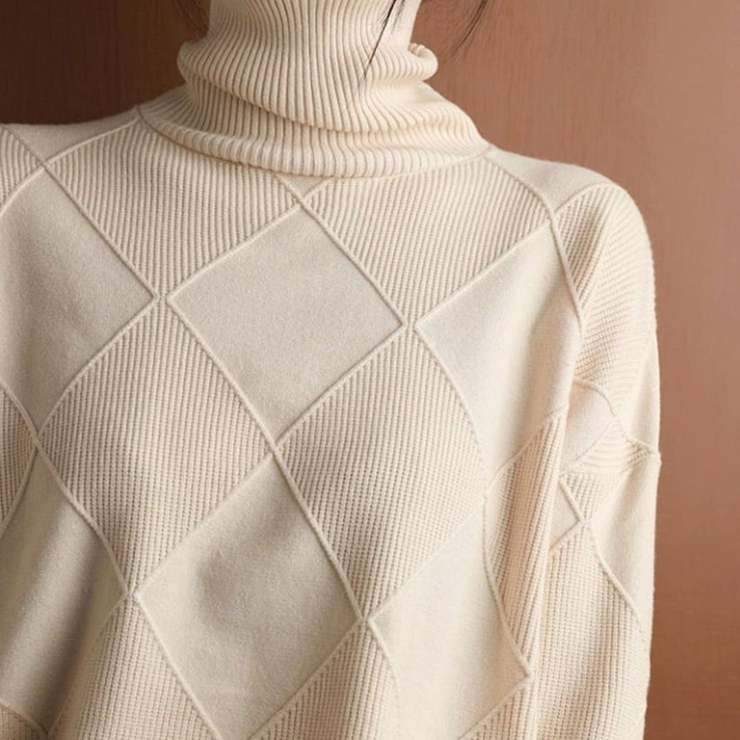 Women's Oversized Mock-Neck Diamond Knit Sweater