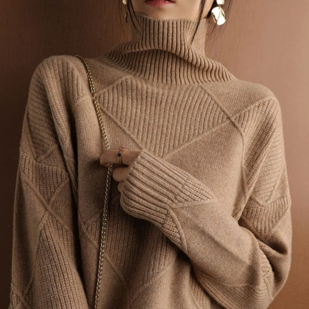 Women's Oversized Mock-Neck Diamond Knit Sweater