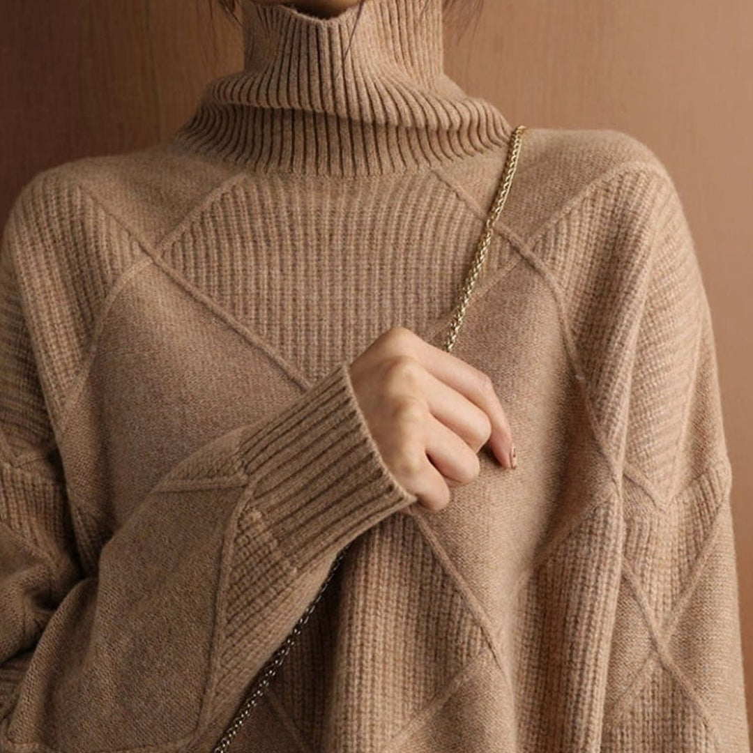 Women's Oversized Mock-Neck Diamond Knit Sweater