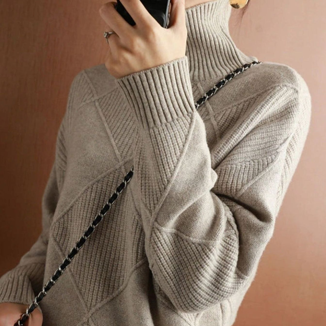 Women's Oversized Mock-Neck Diamond Knit Sweater