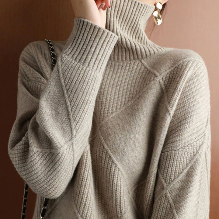 Women's Oversized Mock-Neck Diamond Knit Sweater
