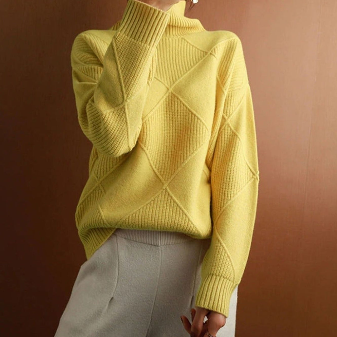 Women's Oversized Mock-Neck Diamond Knit Sweater