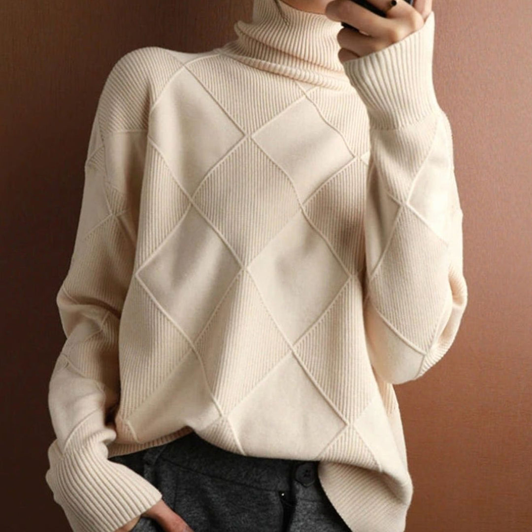 Women's Oversized Mock-Neck Diamond Knit Sweater