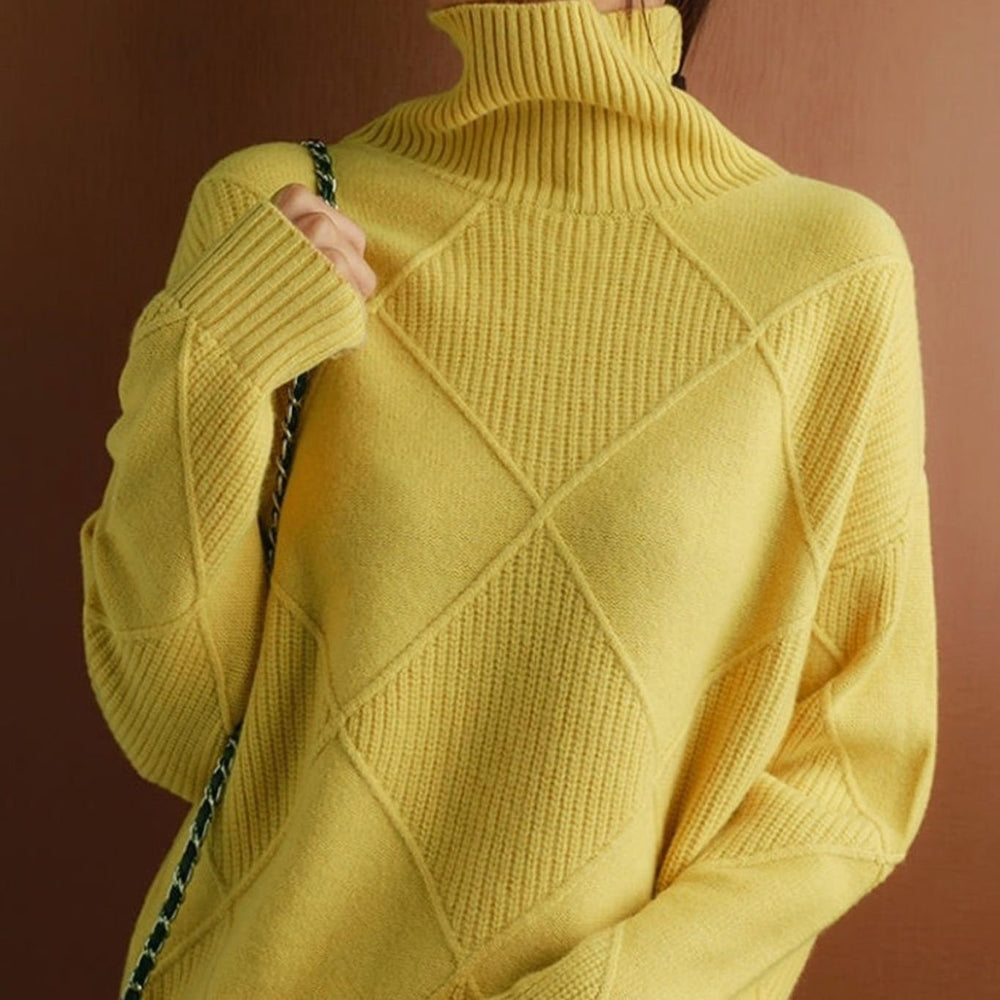 Women's Oversized Mock-Neck Diamond Knit Sweater