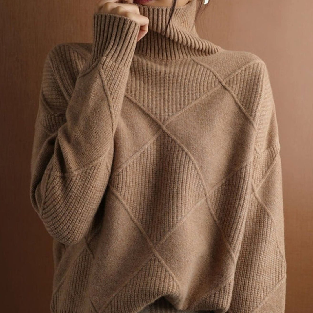 Women's Oversized Mock-Neck Diamond Knit Sweater