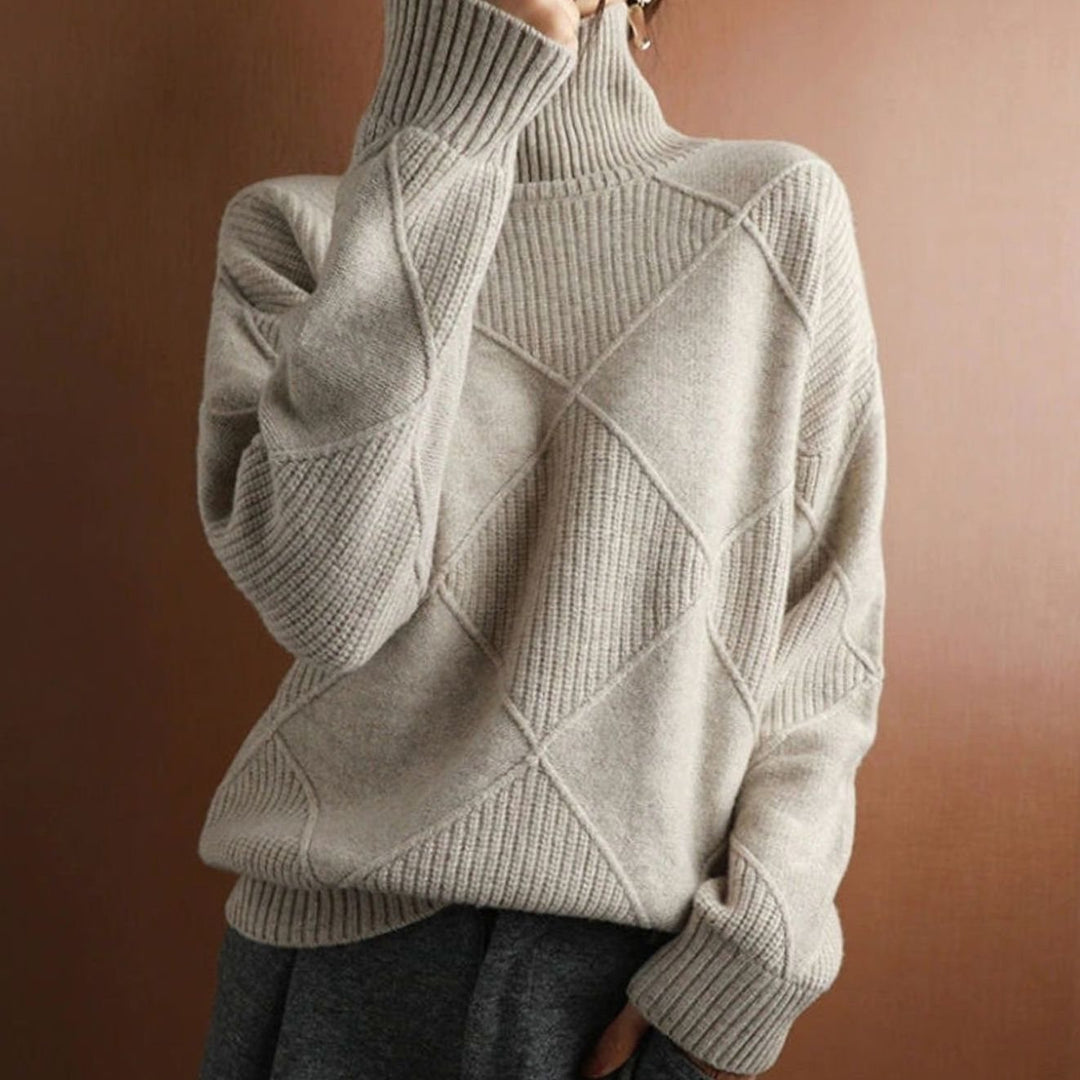 Women's Oversized Mock-Neck Diamond Knit Sweater