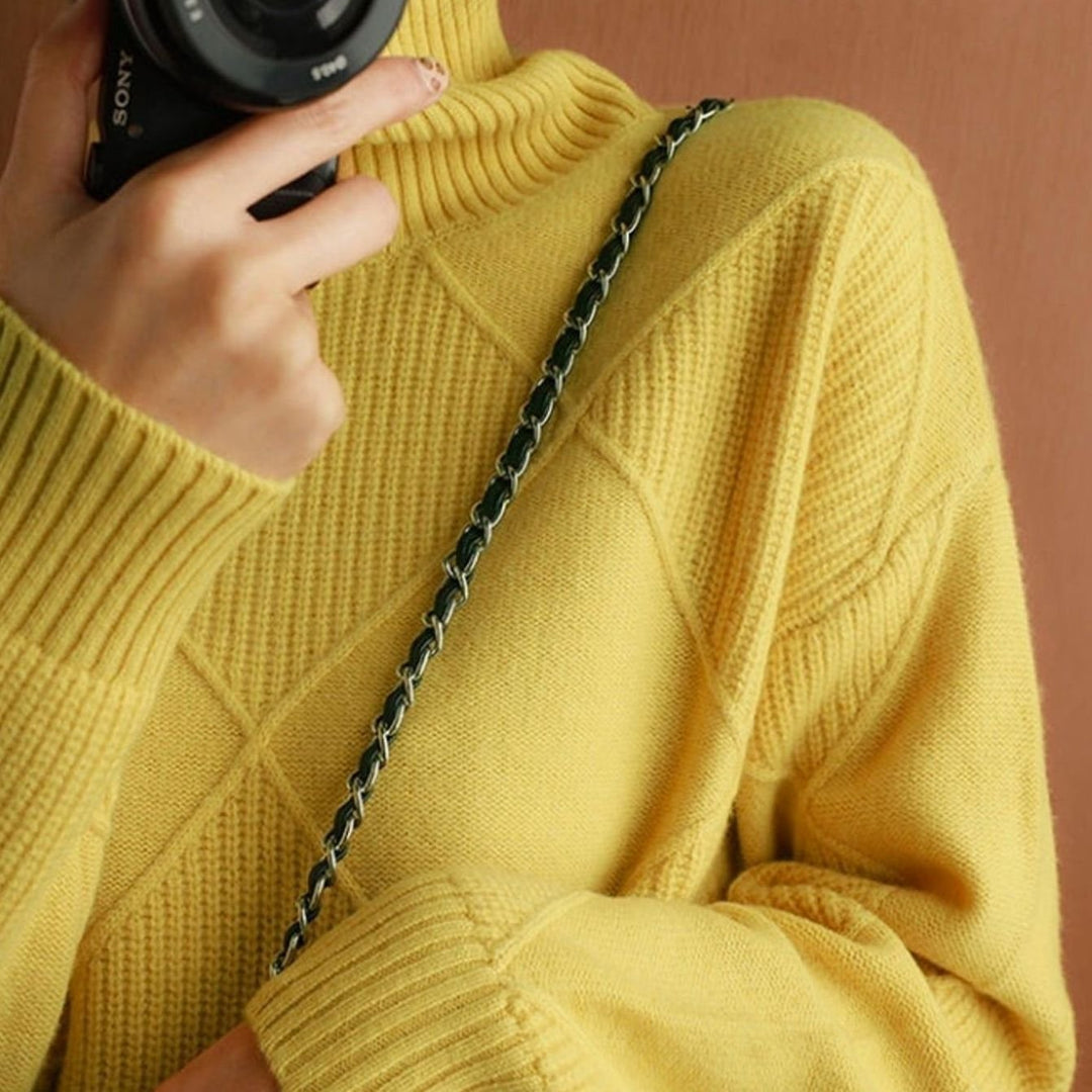 Women's Oversized Mock-Neck Diamond Knit Sweater