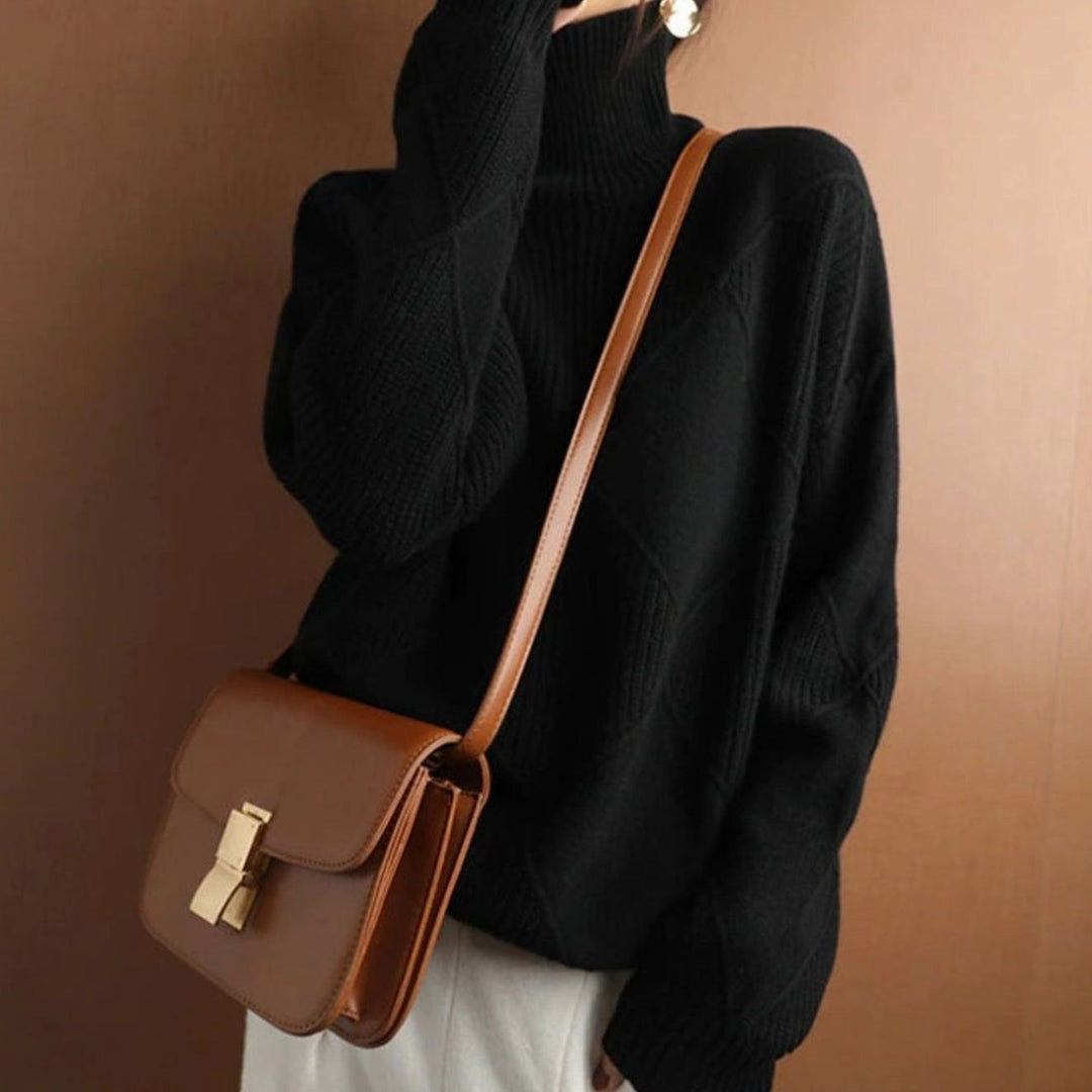 Women's Oversized Mock-Neck Diamond Knit Sweater