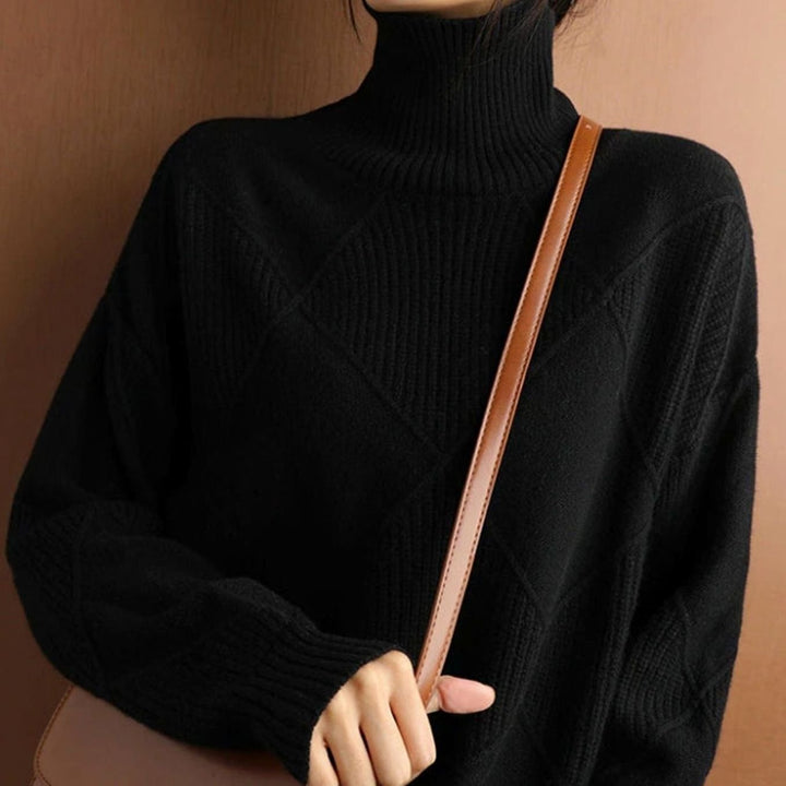 Women's Oversized Mock-Neck Diamond Knit Sweater