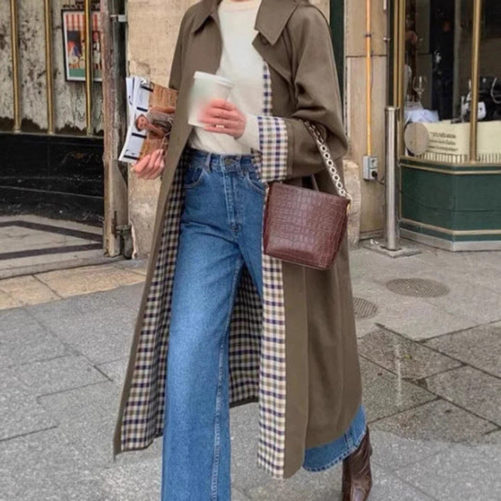 Women's Oversized Plaid-Lined Long Trench Coat