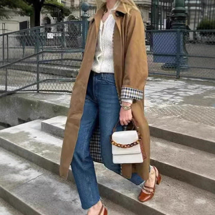 Women's Oversized Plaid-Lined Long Trench Coat