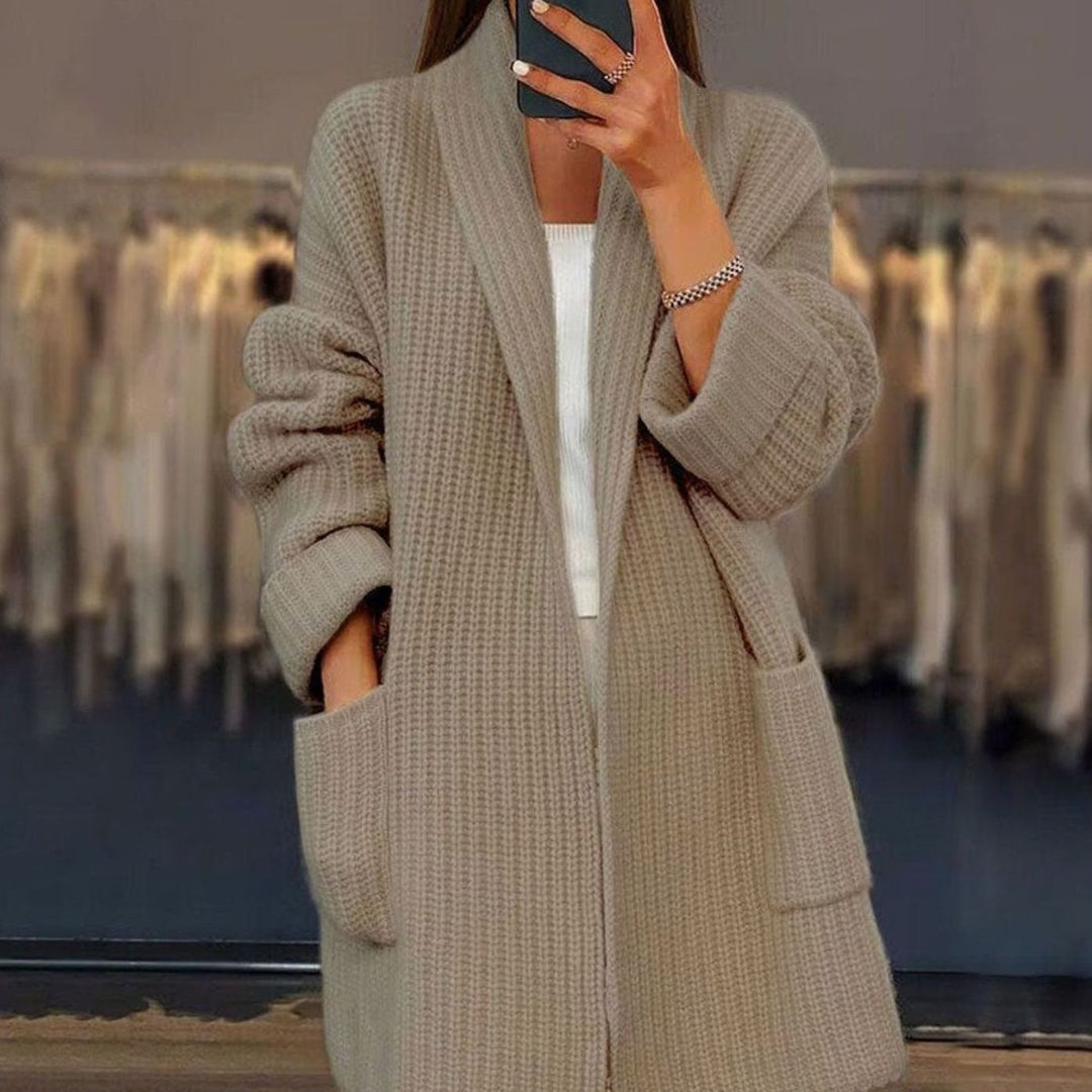 Women's Oversized Relaxed-Fit Long Knit Cardigan Pockets - Khaki