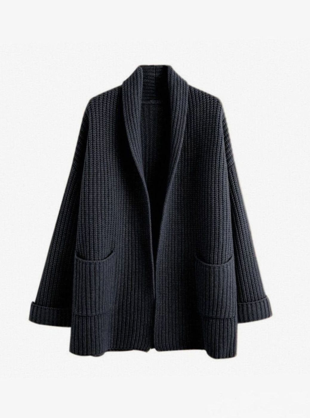 Women's Oversized Relaxed-Fit Long Knit Cardigan Pockets - Black