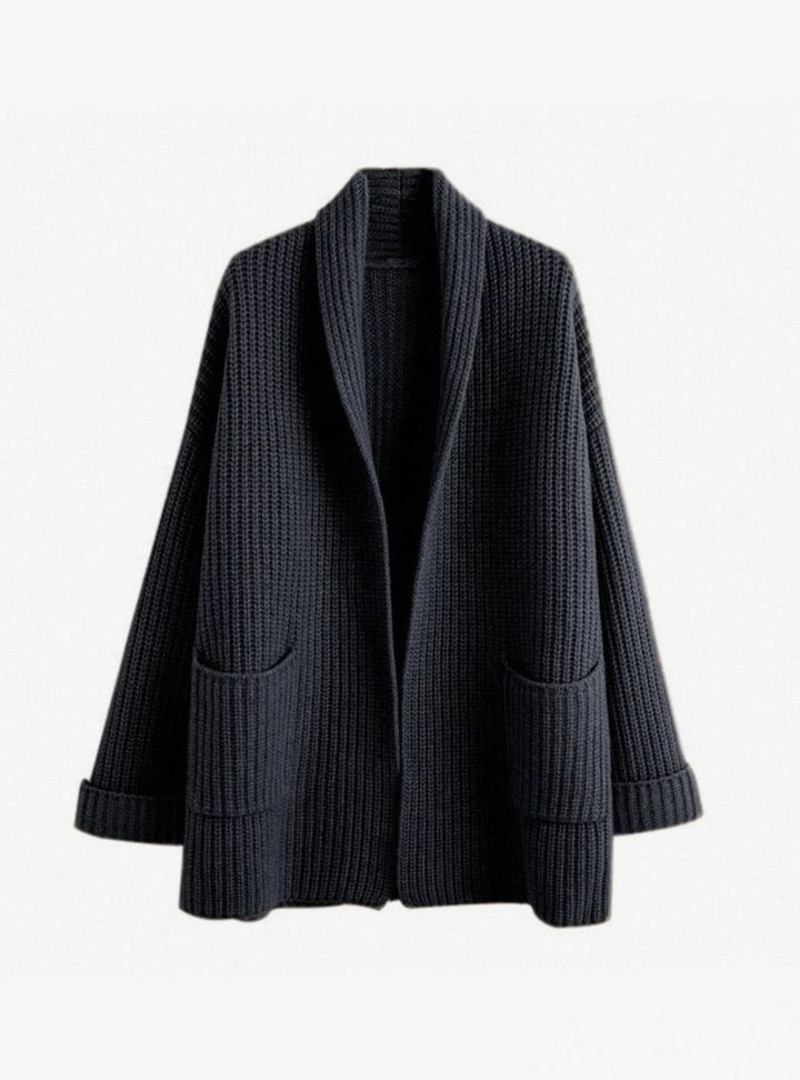 Women's Oversized Relaxed-Fit Long Knit Cardigan Pockets - Black