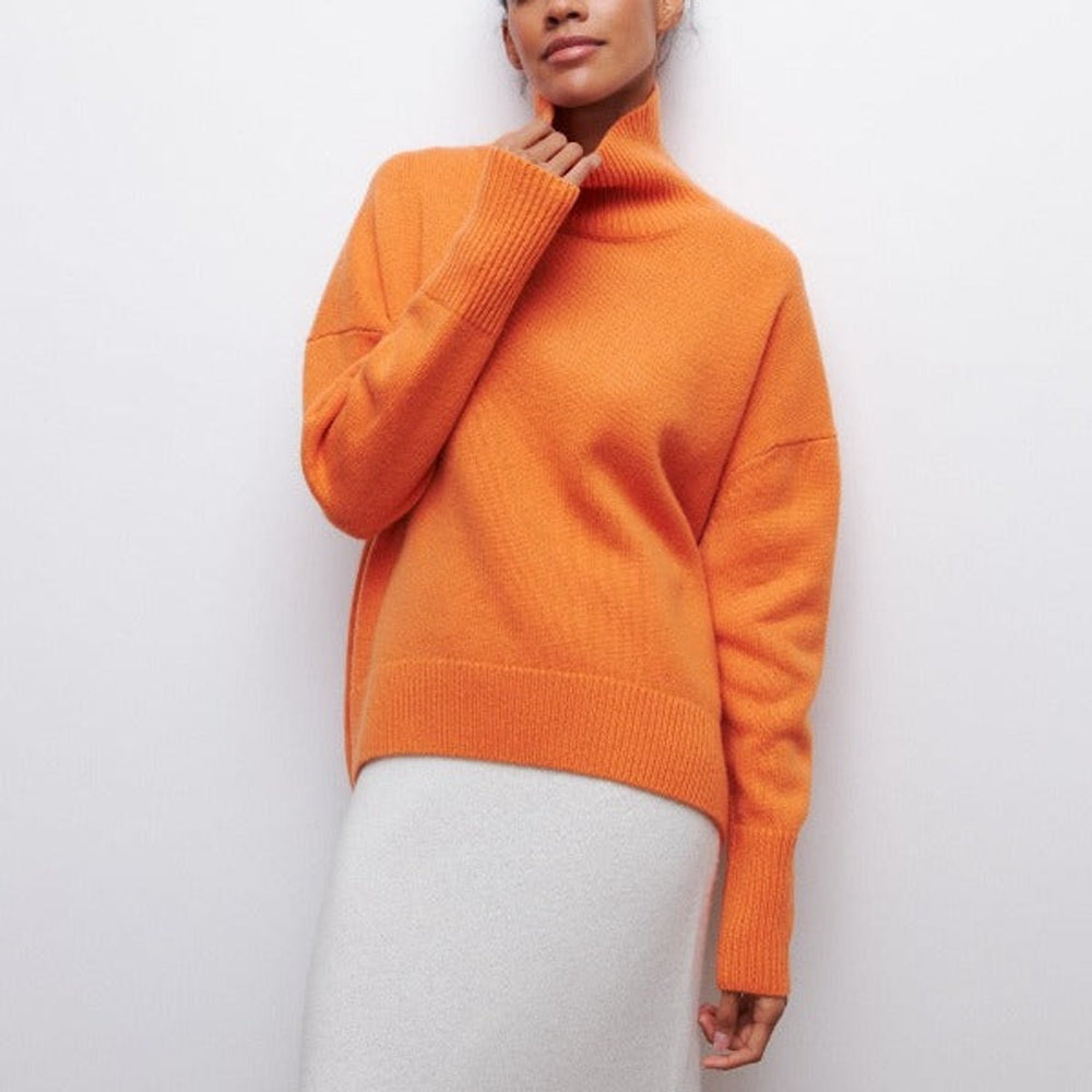 Women's Oversized Turtleneck Knit Pullover Sweater - Orange