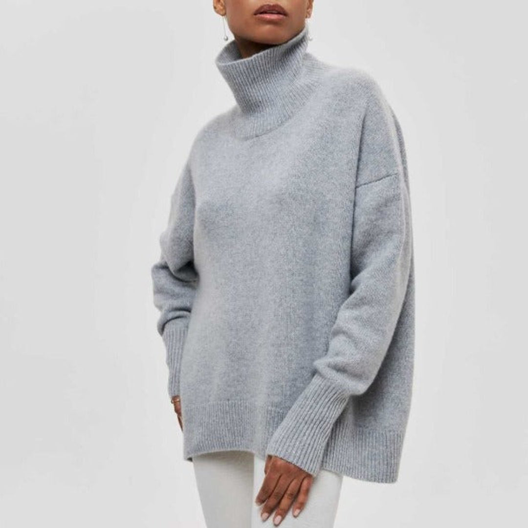 Women's Oversized Turtleneck Knit Pullover Sweater - Gray