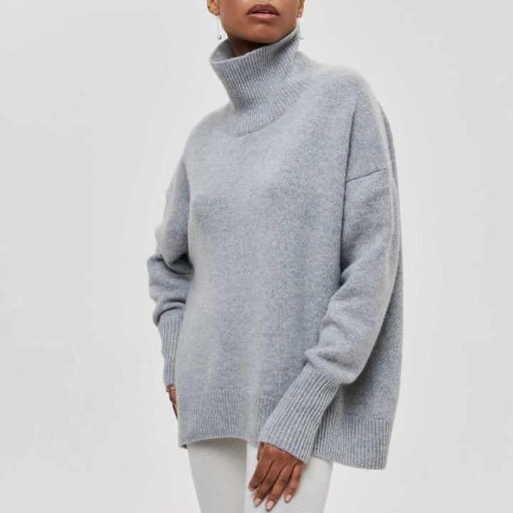 Women's Oversized Turtleneck Knit Pullover Sweater - Gray