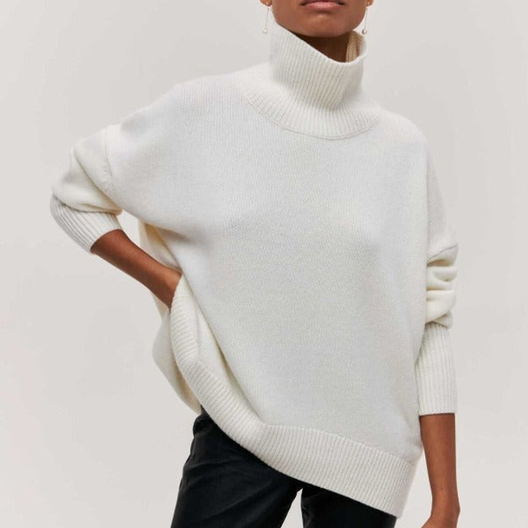 Women's Oversized Turtleneck Knit Pullover Sweater - White