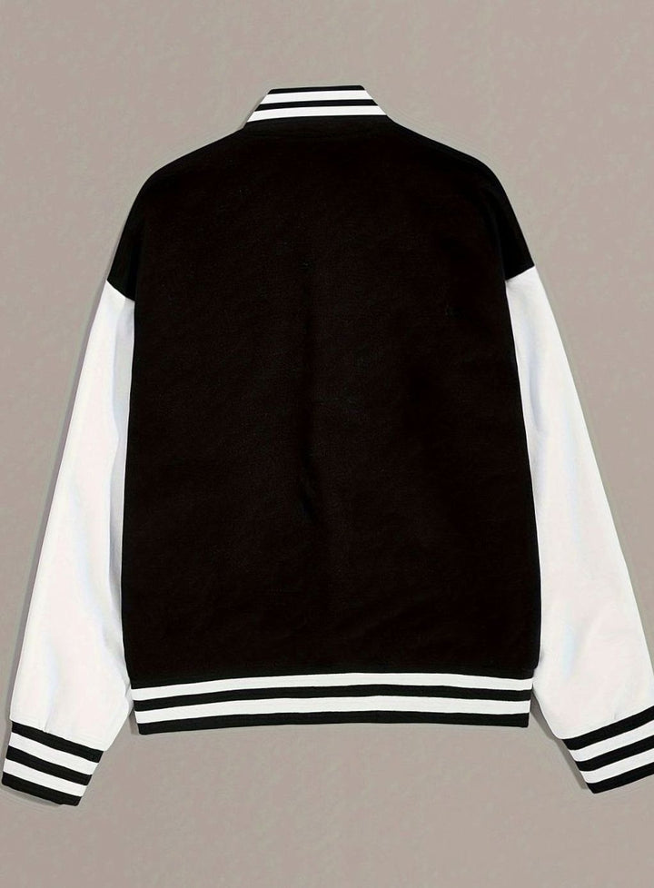 Women's Oversized Two-Tone Varsity Bomber Jacket Snap-Button