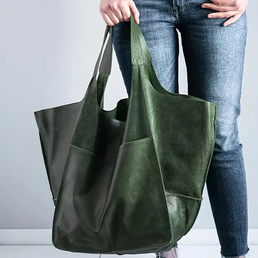 Women's Oversized Vegan Leather Magnetic-Closure Tote Bag - Olive