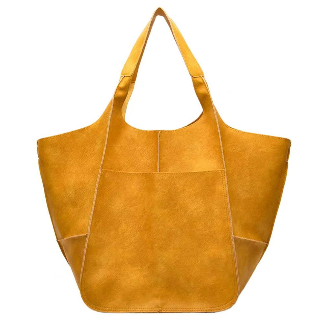 Women's Oversized Vegan Leather Magnetic-Closure Tote Bag