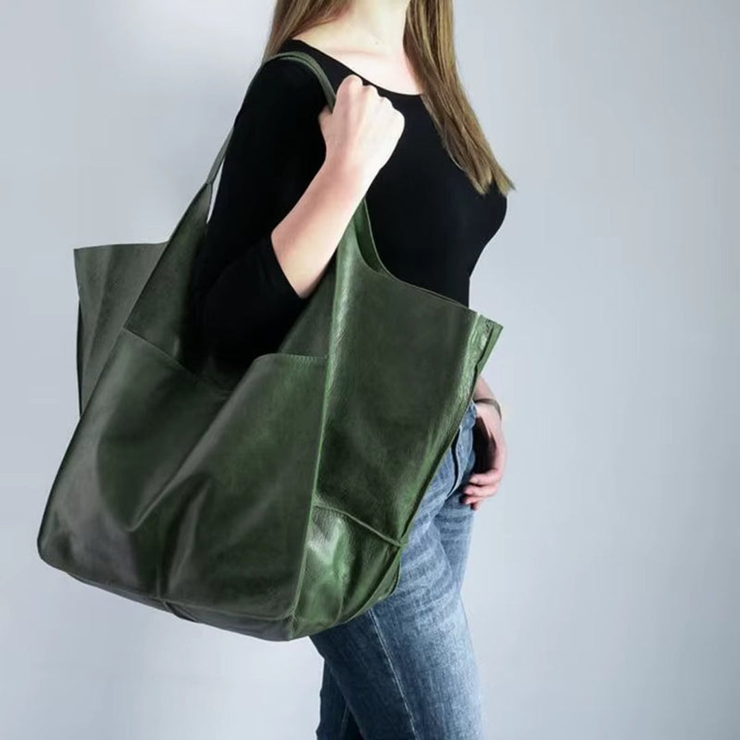 Women's Oversized Vegan Leather Magnetic-Closure Tote Bag