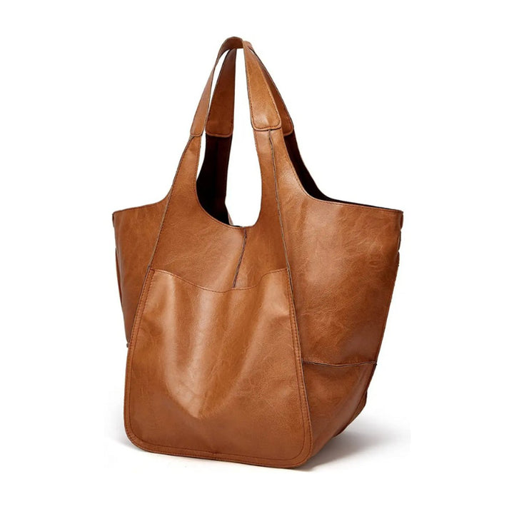 Women's Oversized Vegan Leather Magnetic-Closure Tote Bag - Kastanie