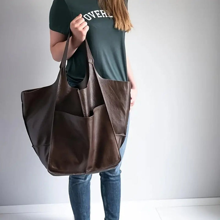 Women's Oversized Vegan Leather Magnetic-Closure Tote Bag