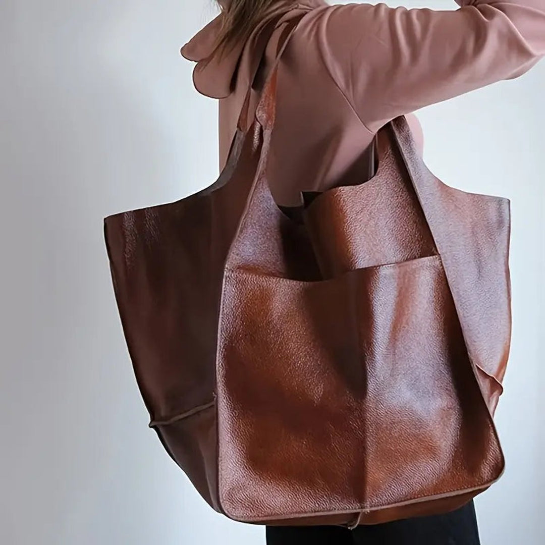 Women's Oversized Vegan Leather Magnetic-Closure Tote Bag