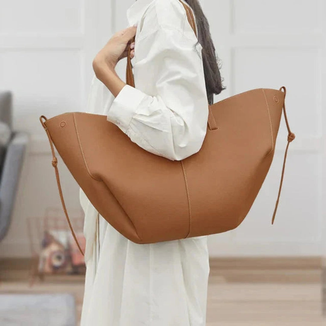 Women's Oversized Vintage Faux Leather Shoulder Tote Bag - Kamel