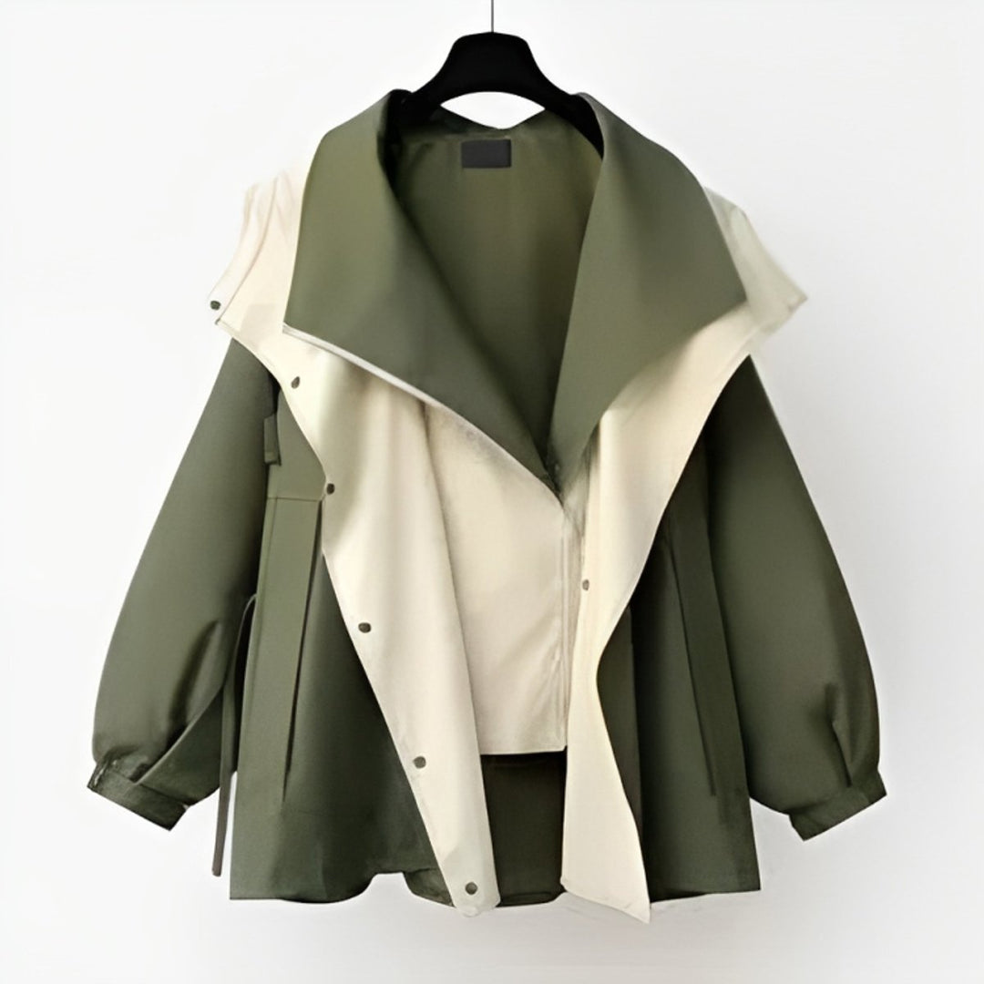 Women's Oversized Waterproof Hooded Trench Coat - Green