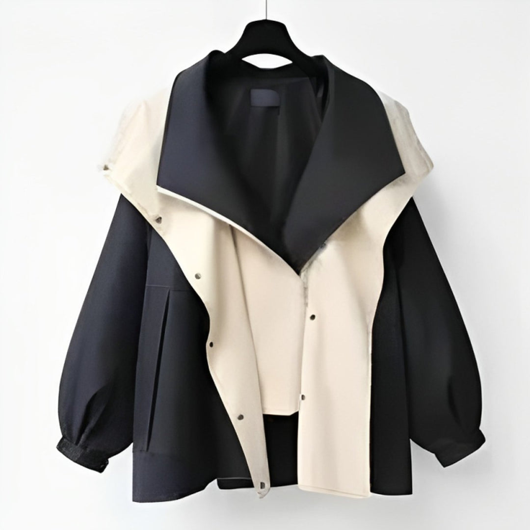 Women's Oversized Waterproof Hooded Trench Coat - Black