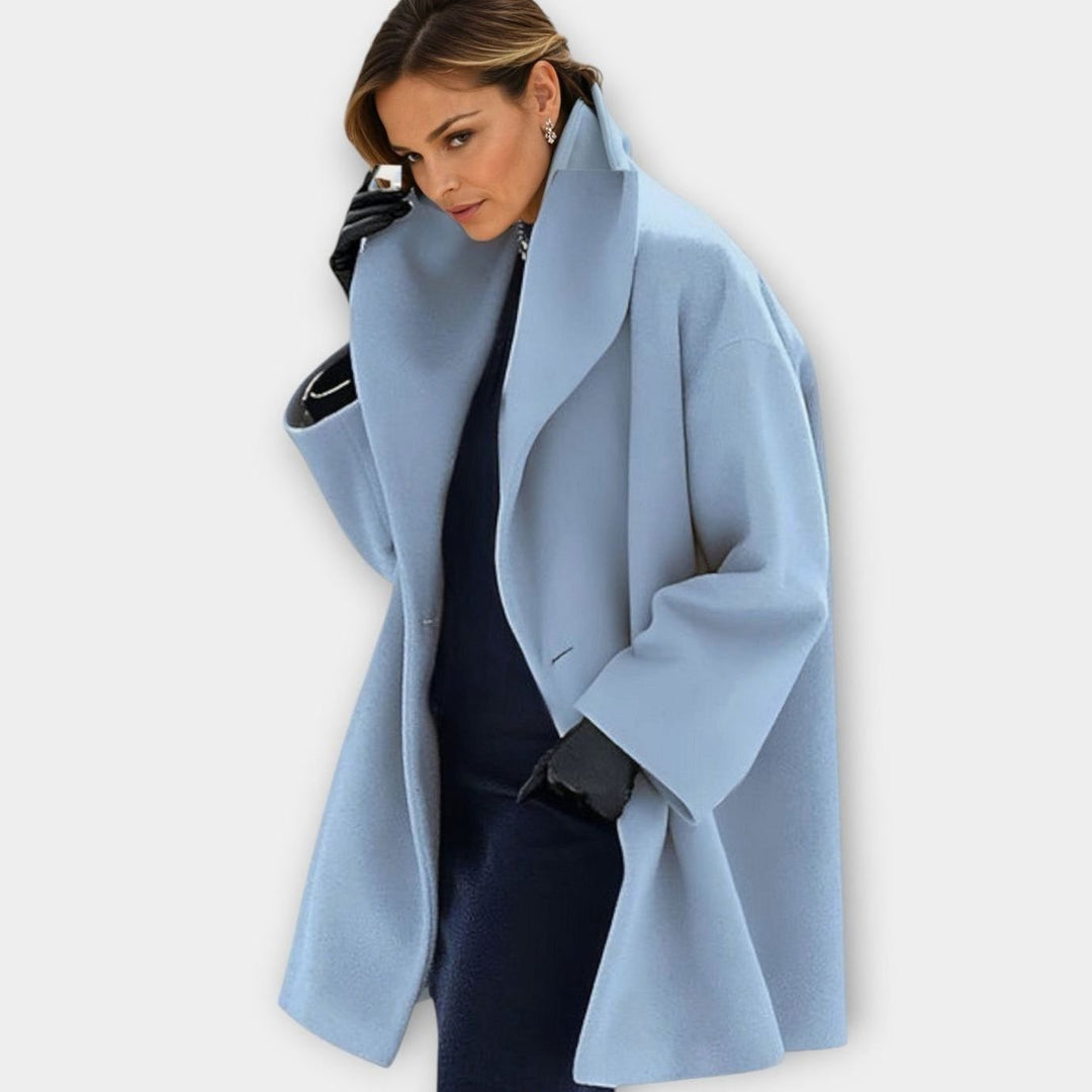Women's Oversized Wide-Collar Longline Winter Coat - Blue