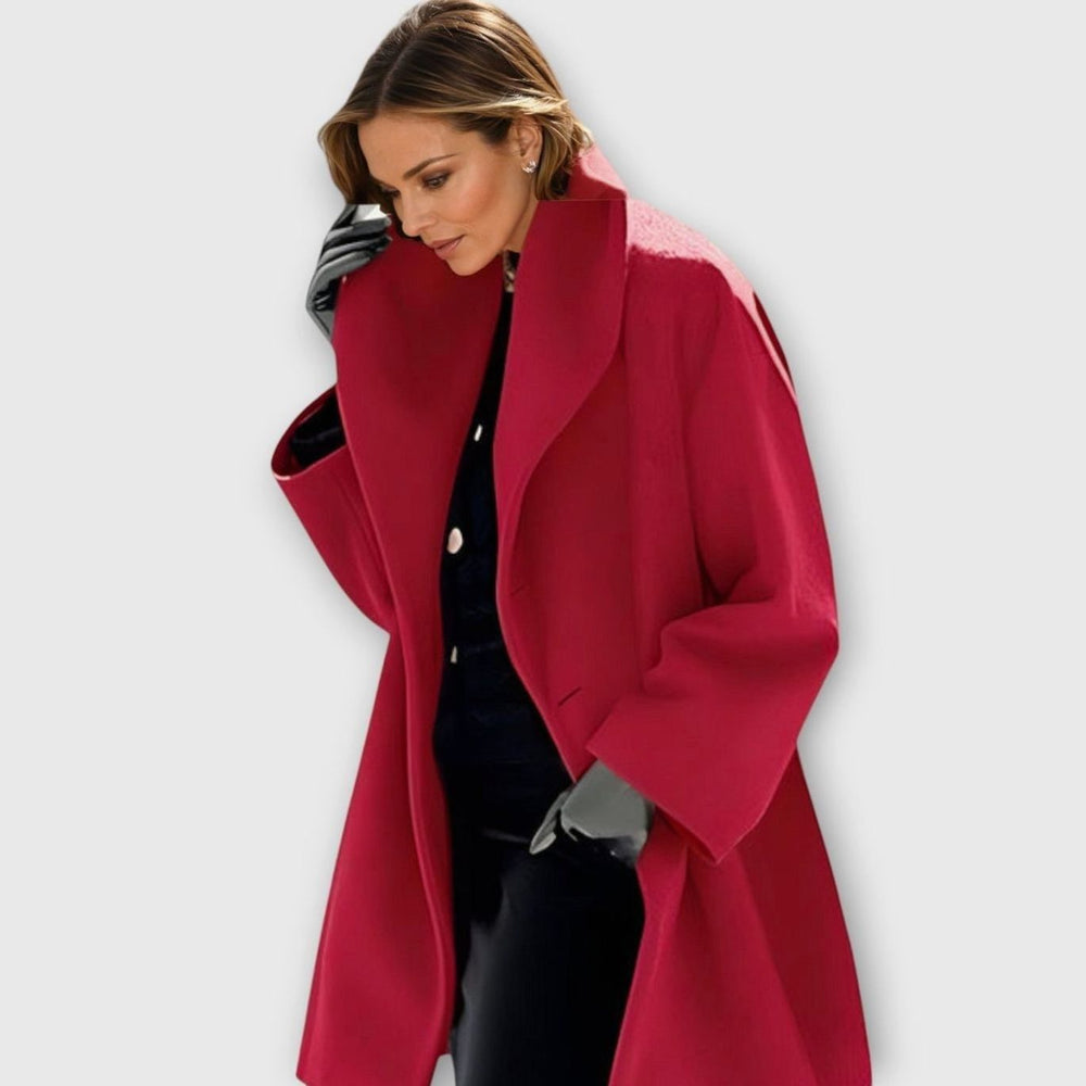Women's Oversized Wide-Collar Longline Winter Coat - Red
