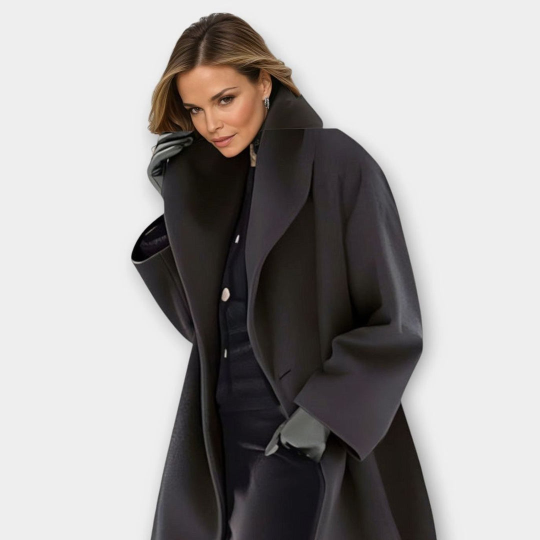 Women's Oversized Wide-Collar Longline Winter Coat - Black