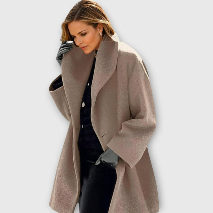 Women's Oversized Wide-Collar Longline Winter Coat - Khaki